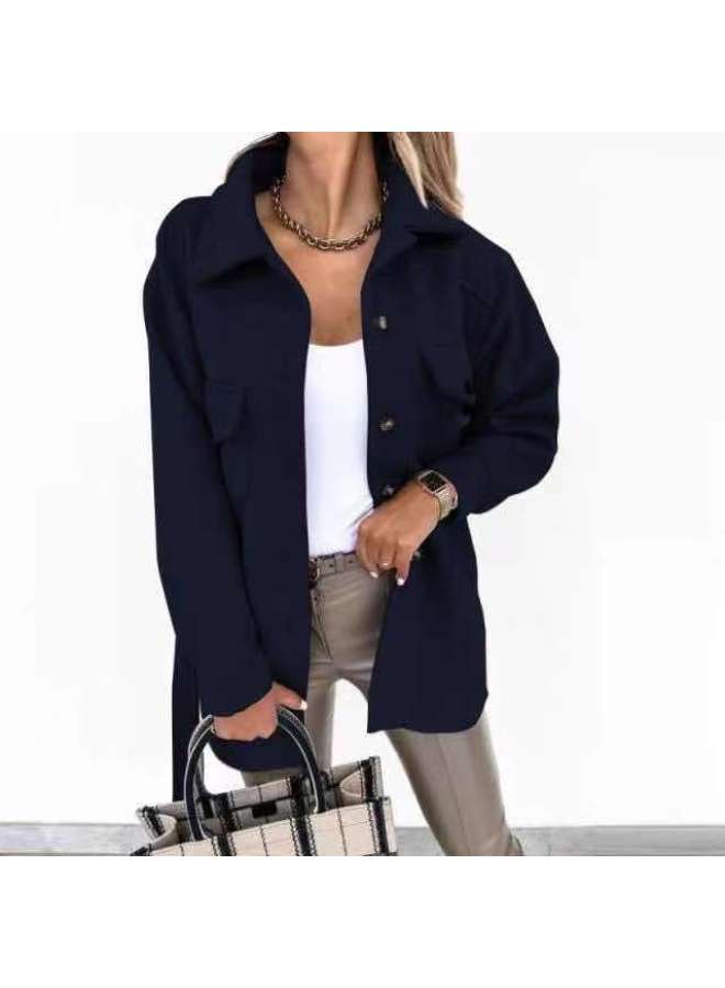 Source Direct European And American Women's Clothing Autumn And Winter New Fashion Solid Color Single-breasted Lace Waist Wool Coat Women