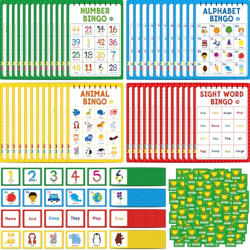 SpriteGru Family Bingo Game Alphabet Animal Sight Word Number Bingo Board Game Counting and Matching Skills Classic Educational Game for Kindergarten and Preschool Kids Perfect for Home and Classroom - Image 1