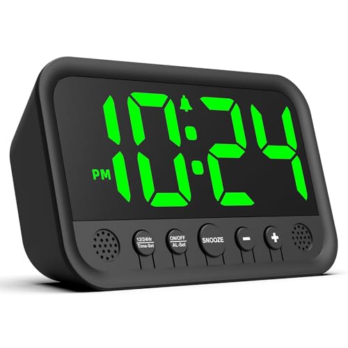XUANZIT Small LED Digital Clock for Bedroom, Loud Alarm Clock for Heavy Sleepers Adults, Teens | Plug-In Electric Desk Clock | Simple Bedside Nightstand Clock with Adjustable Volume/Brightness/Snooze – Green - Image 2