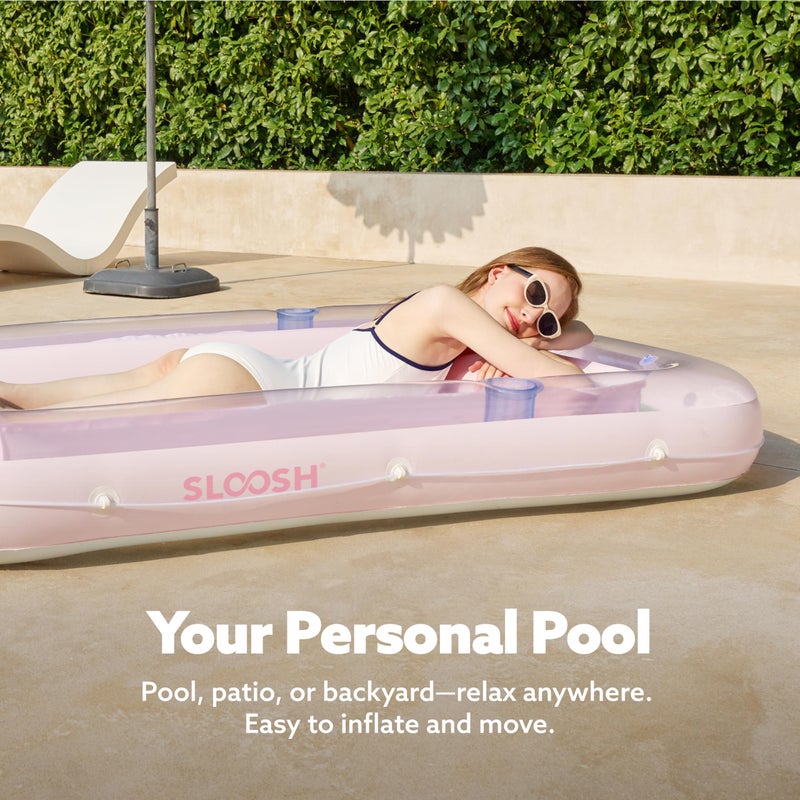 SLOOSH Inflatable Tanning Pool Lounger Float  70"" x 46"" Pool Floats Adult with Pillow  4 in 1 Suntan Tub Raft Floatie Sunbathing Bed Lounge for Water Blow Up Kids Ball Pit Party Gifts  L-Cyan Pink - Image 3