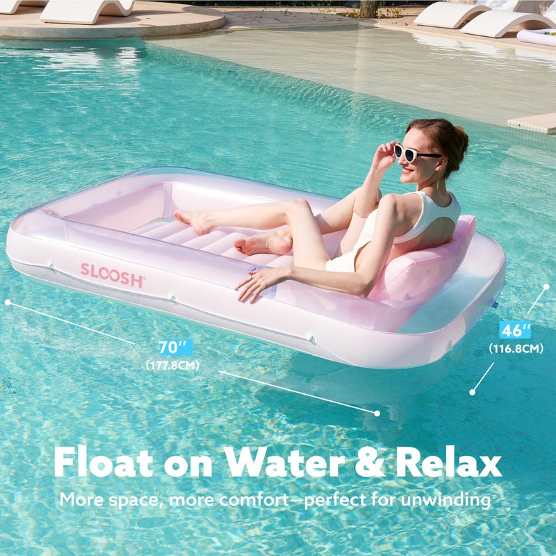 SLOOSH Inflatable Tanning Pool Lounger Float  70"" x 46"" Pool Floats Adult with Pillow  4 in 1 Suntan Tub Raft Floatie Sunbathing Bed Lounge for Water Blow Up Kids Ball Pit Party Gifts  L-Cyan Pink - Image 2
