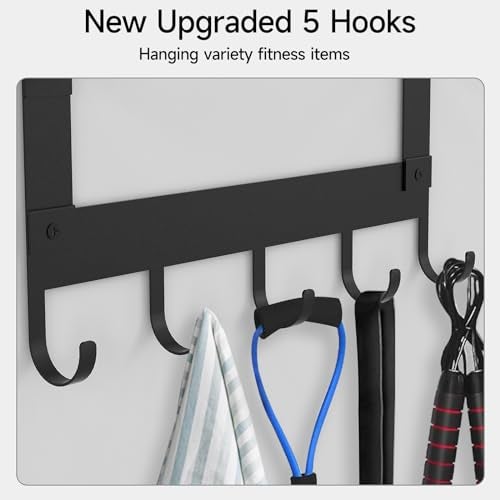 LSK Yoga Mat Holder Wall Mount, Black Yoga Mats Storage Rack, Home Gym Storage with Metal Floating Shelf for Storing Fitness, Yoga Mat Rack with 5 Hooks for Hanging Foam Rollers and Resistance Bands - Image 4