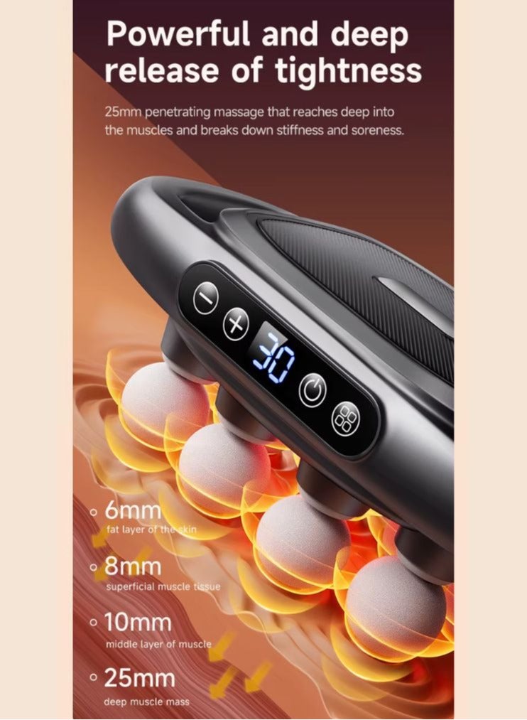 برايم بي جافاودان مسدس تدليك الأنسجة العميقة مدلك كهربائي للعضلات 30 سرعة مع 8 رؤوس للظهر والرقبة وتخفيف الجسم بالكامل - Image 3