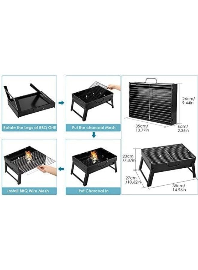 AKDC Portable BBQ Grill Folding Style Outdoor Barbeque Grilling Toaster Charcoal BBQ Oven Black Carbon Steel Outdoor Camping Hiking Trekking Use Foldable Easy to Carry Multipurpose Use - Image 5