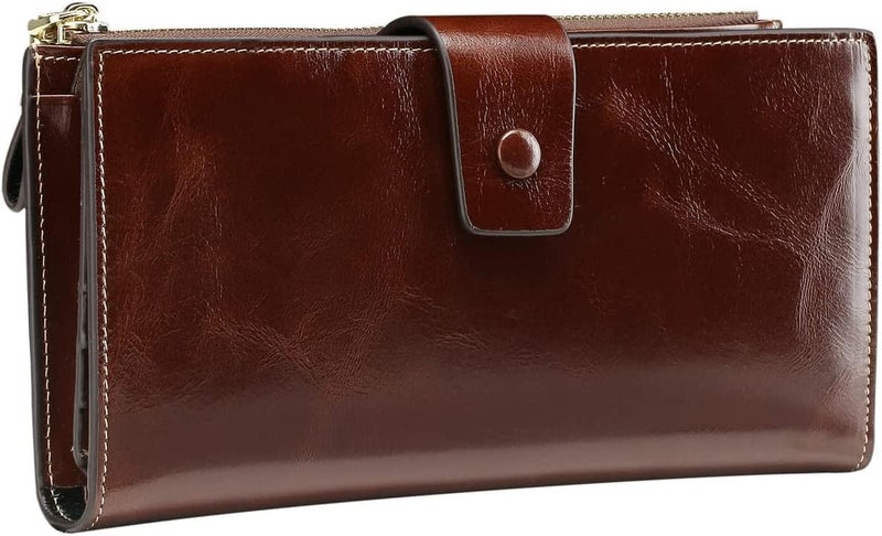 Itslife Women's RFID Blocking Large Capacity Luxury Wax Genuine Leather Clutch Wallet Card Holder Organizer Ladies Purse - Image 4