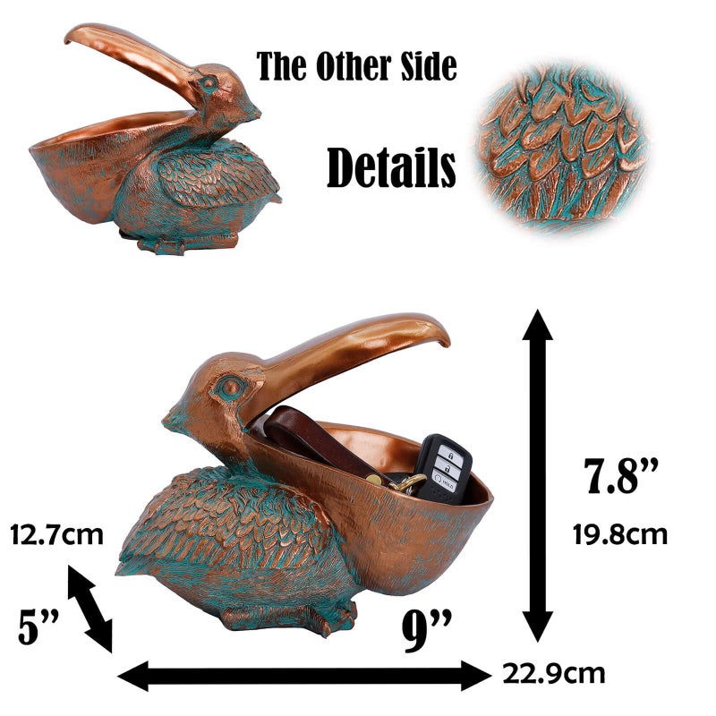A.F.N.A.L Pelican Statue Table Decoration for Home & Office, Creative Resin Pelican Sculpture Storage Basket Holder Bowl Ornament for Keys & Candy, 7.8" H - Image 2