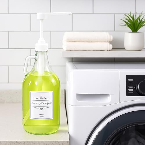 YoenKtss 2 Pcs Glass Liquid Laundry Detergent Dispenser with Pump Upgraded 64 oz Dispenser for Laundry Room Half Gallon Glass Jugs with Airtight Lid - Image 3