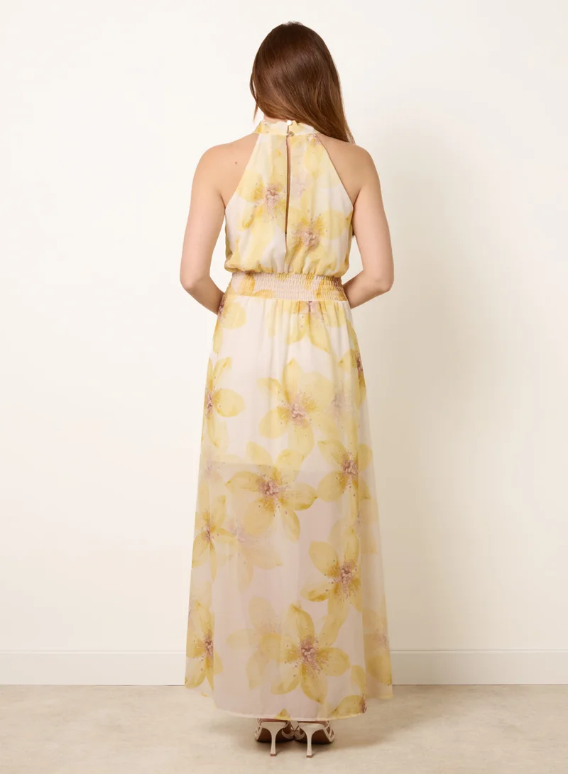 بلو فانيلا Floral Print Halter Neck Occasion Dress