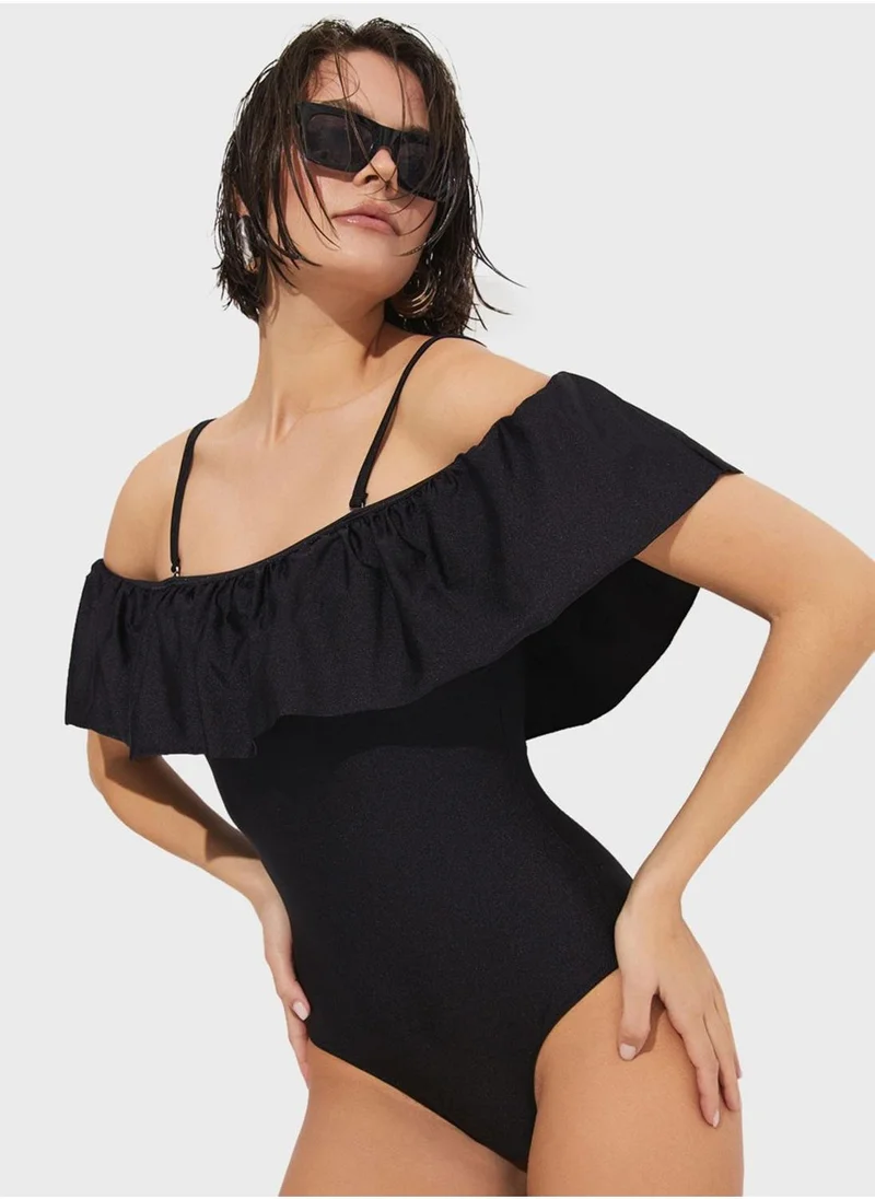 JUNE Ruffle High Leg Swimsuit