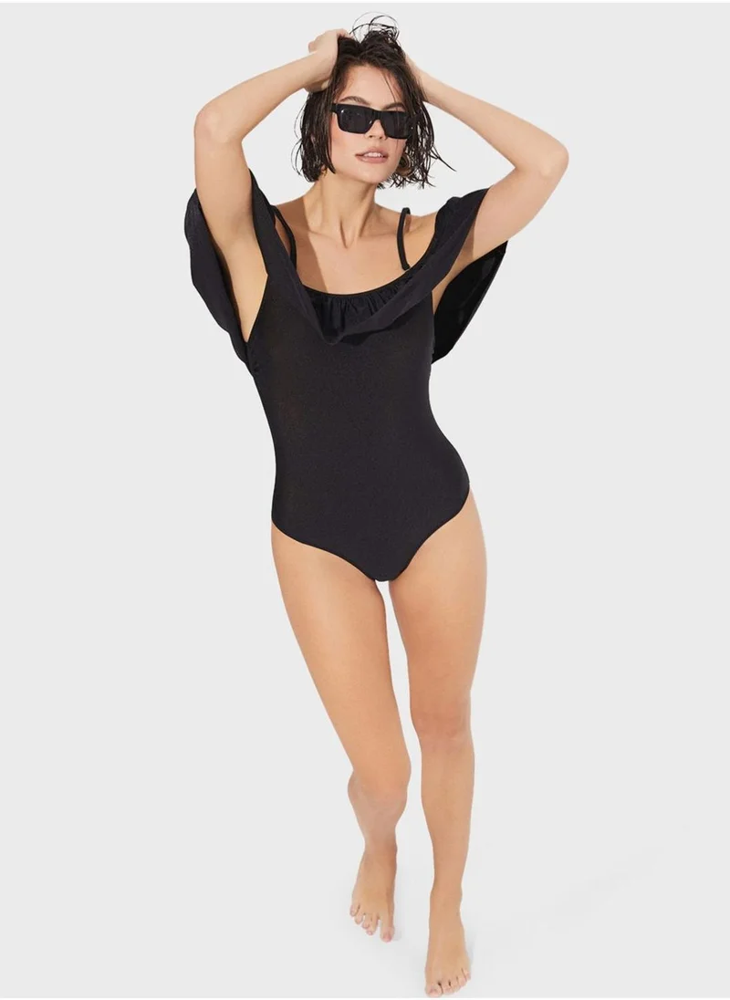 JUNE Ruffle High Leg Swimsuit