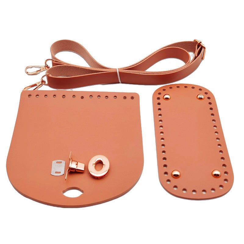 Handmade bag leather accessories PU shoulder strap bag bottom bag cover smooth three-piece set material diy crochet homemade woven bag Brown (smooth three-piece)