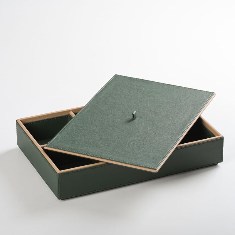 CASA BOTANICAL Dual Tone Faux Leather 3 Organizer Stack Tray for Home/Office/Storage/Decoration (Green & Beige) (12x10x6 Inch) (Green & Beige) - Image 2