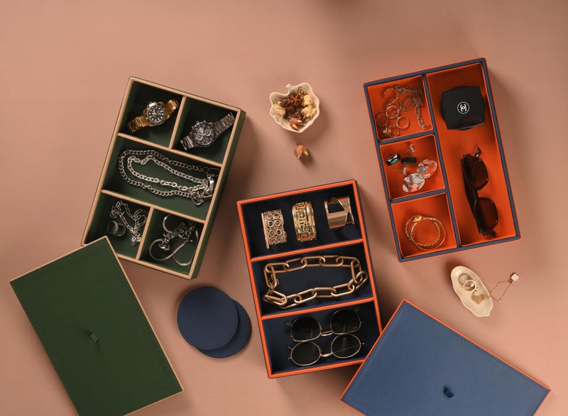 CASA BOTANICAL Dual Tone Faux Leather 3 Organizer Stack Tray for Home/Office/Storage/Decoration (Green & Beige) (12x10x6 Inch) (Green & Beige) - Image 5