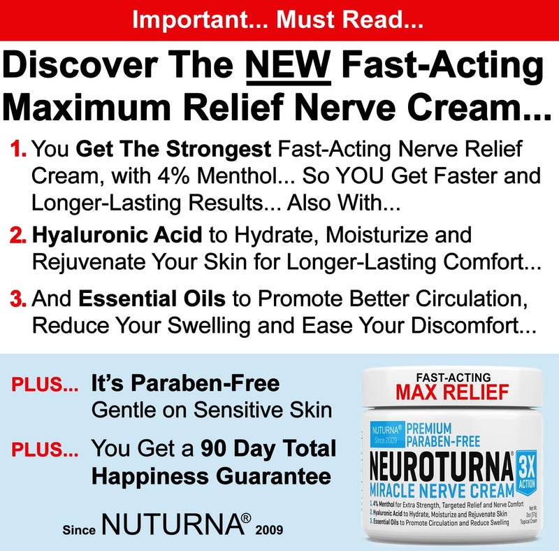 Nuturna Neuropathy Nerve Relief Cream - Premium Nerve Cream 3X Action for Targeted Relief and Soothing Nerve Comfort - Maximum Strength with 4% Menthol, MSM for Feet Hands Legs Toes & Back - Super Large 8 Oz - Image 2