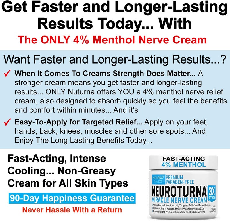 Nuturna Neuropathy Nerve Relief Cream - Premium Nerve Cream 3X Action for Targeted Relief and Soothing Nerve Comfort - Maximum Strength with 4% Menthol, MSM for Feet Hands Legs Toes & Back - Super Large 8 Oz - Image 3