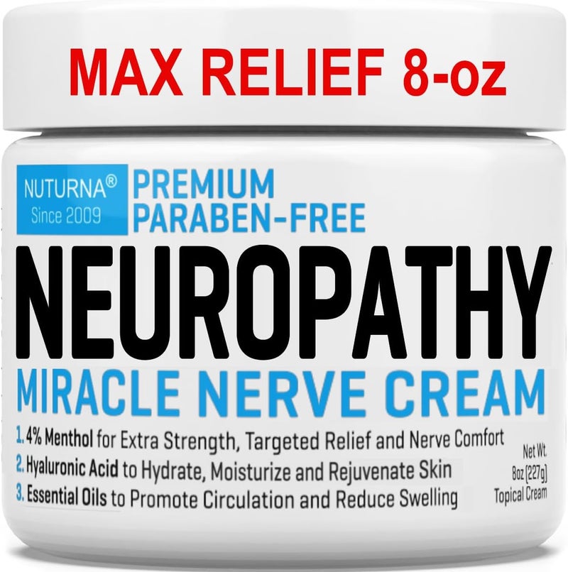 Nuturna Neuropathy Nerve Relief Cream - Premium Nerve Cream 3X Action for Targeted Relief and Soothing Nerve Comfort - Maximum Strength with 4% Menthol, MSM for Feet Hands Legs Toes & Back - Super Large 8 Oz - Image 1