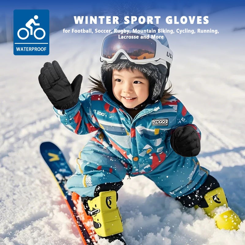 DARCHEN 3-12 Kids Snow Gloves, Boys Winter Waterproof Gloves for Ski Snowboarding Insulated Thickening Warm Windproof Cold Weather Outdoor Sports Gloves Age Girls 3-12 Years Olds - Image 4