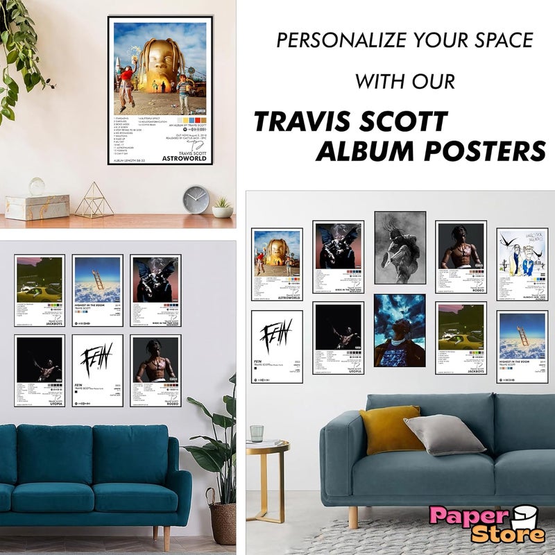 Thepaper9store Pack of 10 -Travis Scott Music Album Art Wall Posters 8.2x11.8 inch Adhesive Tape Attached Wall Decor, Music Poster, Wall Art For Bedroom, Living room, Office (Travis Scott) - Image 2