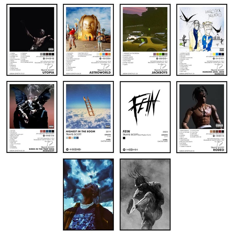 Thepaper9store Pack of 10 -Travis Scott Music Album Art Wall Posters 8.2x11.8 inch Adhesive Tape Attached Wall Decor, Music Poster, Wall Art For Bedroom, Living room, Office (Travis Scott) - Image 1