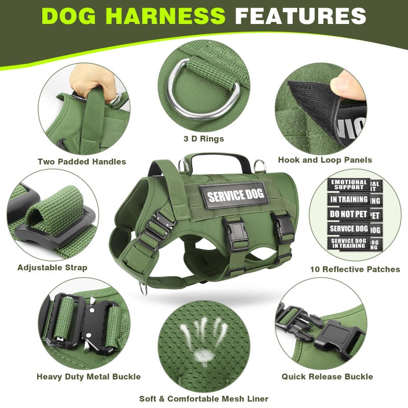 WINSEE Service Dog Vest Harness for Large Dog, Tactical Working MOLLE Vest with 10 Pet Patches, No Pull Heavy Duty Harness for Training Walking - Image 5