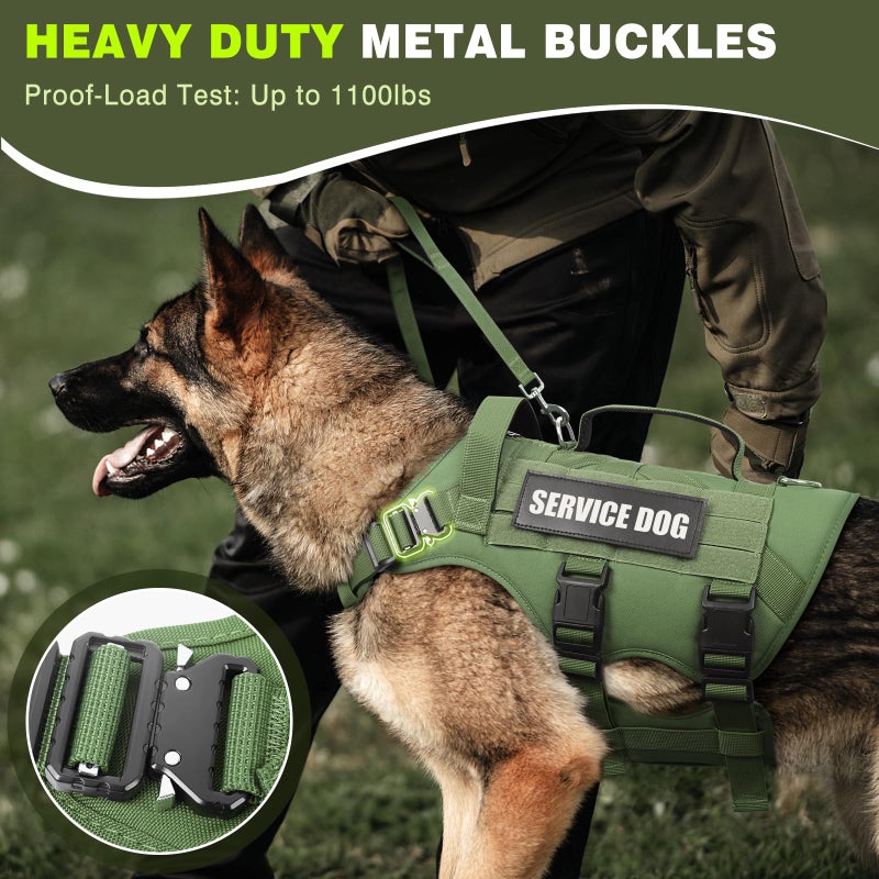WINSEE Service Dog Vest Harness for Large Dog, Tactical Working MOLLE Vest with 10 Pet Patches, No Pull Heavy Duty Harness for Training Walking - Image 2