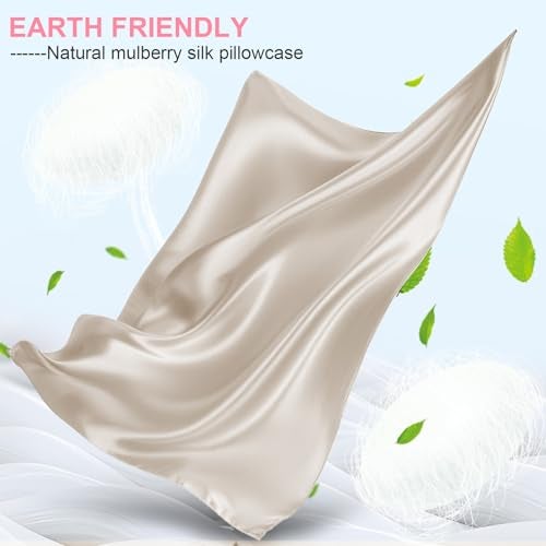 LYSHIN Silk Pillow Cases Queen Size with Hidden Zipper, Mulberry Silk Pillowcase for Hair and Skin, Smooth and Soft Breathable Cooling Silk Satin Pillow Covers for Sleeping, Gifts for Women, Beige - Image 2
