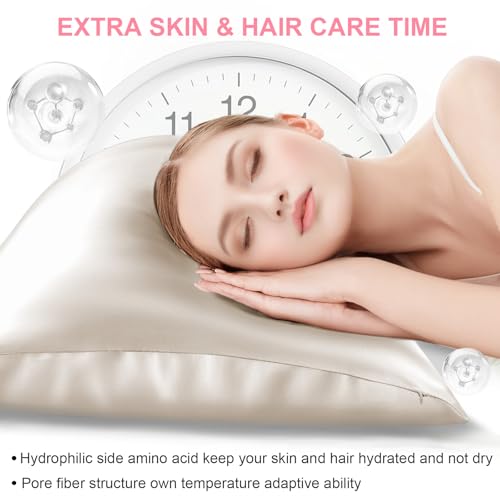 LYSHIN Silk Pillow Cases Queen Size with Hidden Zipper, Mulberry Silk Pillowcase for Hair and Skin, Smooth and Soft Breathable Cooling Silk Satin Pillow Covers for Sleeping, Gifts for Women, Beige - Image 3