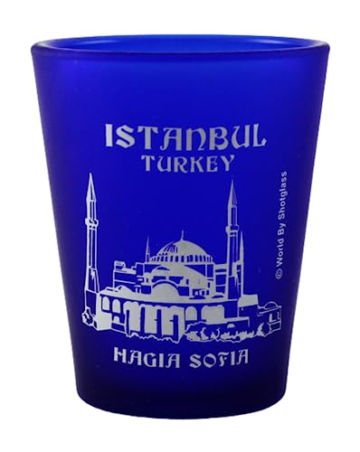 World By Shotglass Istanbul Turkey Hagia Sofia Cobalt Blue Frosted Shot Glass - Image 5