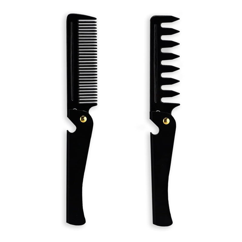 2Pcs Folding Pocket Beard Comb for Men  Fine Tooth  Wide Tooth Hair Comb with Stainless Steel Cover Small Travel Comb for Styling Hair Beard or Mustache