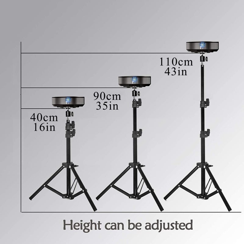 Coret Projector Tripod Stand, 16" to 41" Portable, 360° Rotatable Head, Adjustable Height, Black, PET and Steel - Image 2