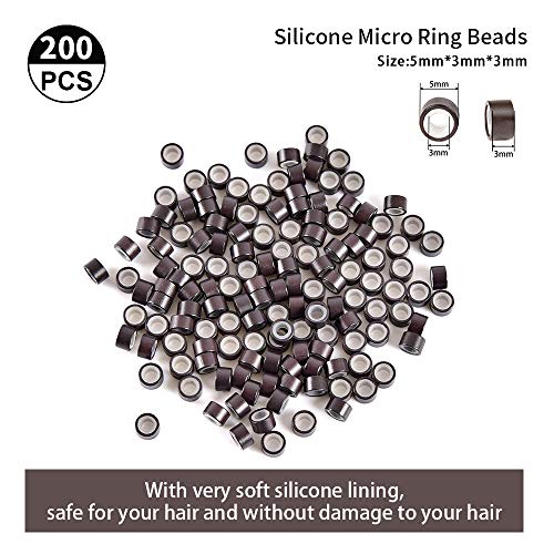 CREATE BEAUTY Hair Extension Tools Kit – Plier - Pulling Hook - Bead Device Tool Kits with 200 Pieces 5mm Silicone Lined Micro Rings (200Pcs, Dark Brown Beads) - Image 5