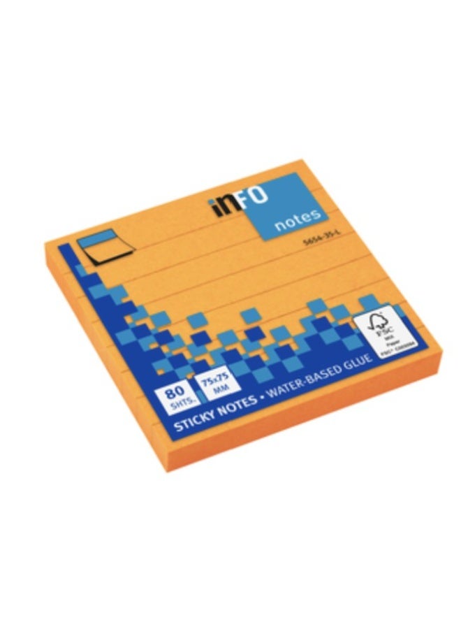 infonotes - STICKY NOTES, Lined, 75x 75mm,80 sheets - ORANGE