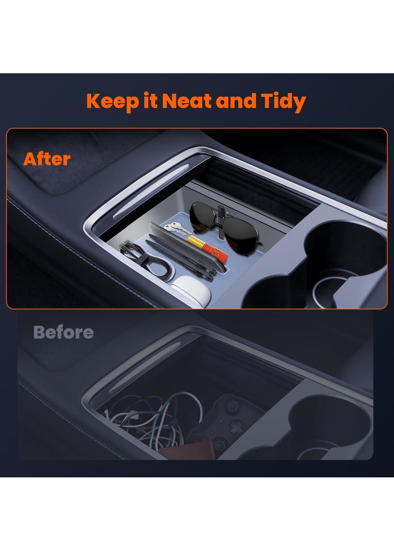 KASTWAVE Center Console Organizer for Tesla Model Y/3 - Tidy Tray, Built-in Silicone Pads, Smooth Slide Technology, Light Translucent Design, Accessories for 2021/2022/2023  - Image 3