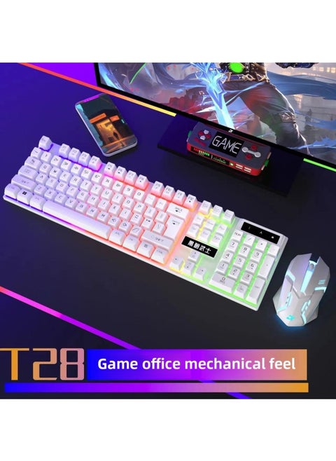 Mechanical Feel Keyboard Mouse Suit Wired Desktop Computer Notebook Game E-sports Typing Dedicated USB-Color:Mechanical Feel - 1 Year Warranty - White Backlit Keyboard + 4d Gaming Mouse - No - 104 Keys - Official Standard Configuration