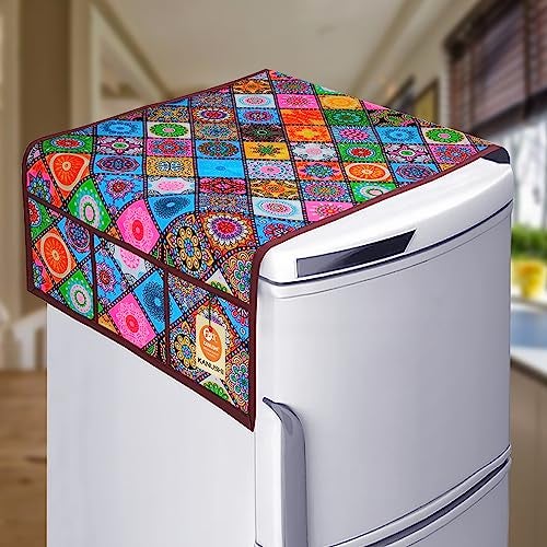 KANUSHI Industries® 1 Pc Fridge Cover for Top with 6 Utility Pockets + 3 Fridge Mats (FRI-DIG-B-TOP+M-22) - Image 2