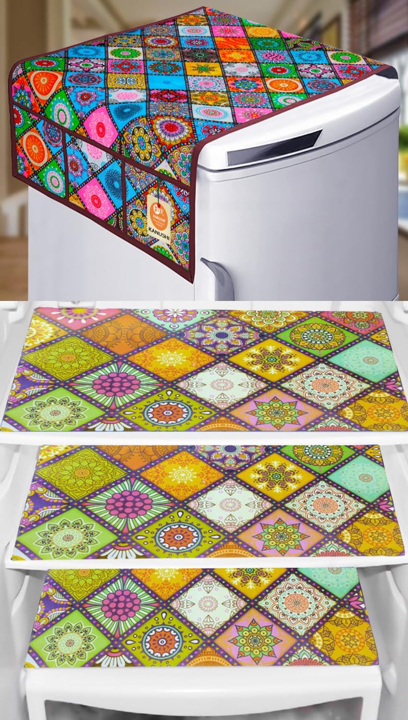 KANUSHI Industries® 1 Pc Fridge Cover for Top with 6 Utility Pockets + 3 Fridge Mats (FRI-DIG-B-TOP+M-22) - Image 1