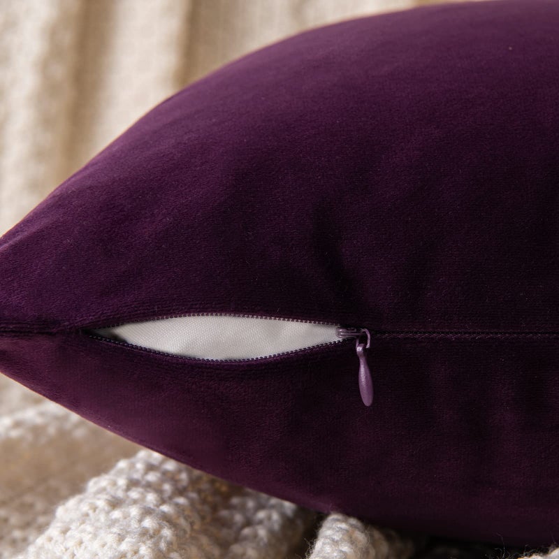 EMEMA Pack of 2 Velvet Throw Pillow Covers Decorative Square Pillowcase Soft Solid Cushion Case for Sofa Bedroom Chair Car 20x20 Inch Eggplant Purple - Image 3