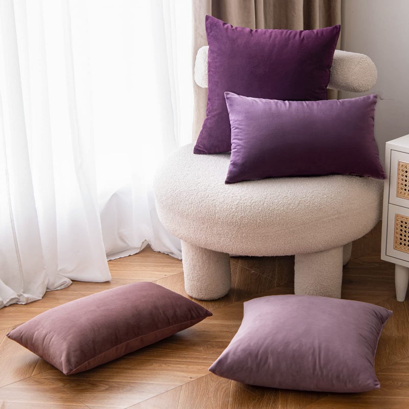EMEMA Pack of 2 Velvet Throw Pillow Covers Decorative Square Pillowcase Soft Solid Cushion Case for Sofa Bedroom Chair Car 20x20 Inch Eggplant Purple - Image 4