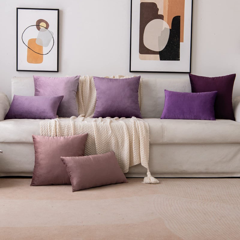 EMEMA Pack of 2 Velvet Throw Pillow Covers Decorative Square Pillowcase Soft Solid Cushion Case for Sofa Bedroom Chair Car 20x20 Inch Eggplant Purple - Image 5