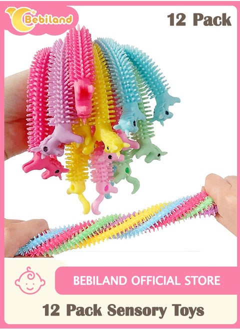 12 Pack Sensory Toys, Unicorn Stretchy String for Stress Relief, Colorful Fidget Anxiety Squeeze Noodles Toy for Kids and Adults with Add,Adhd,Ocd (Multicolour)
