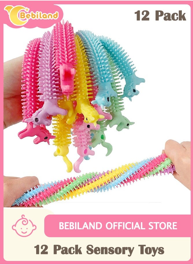 12 Pack Sensory Toys, Unicorn Stretchy String for Stress Relief, Colorful Fidget Anxiety Squeeze Noodles Toy for Kids and Adults with Add,Adhd,Ocd (Multicolour)
