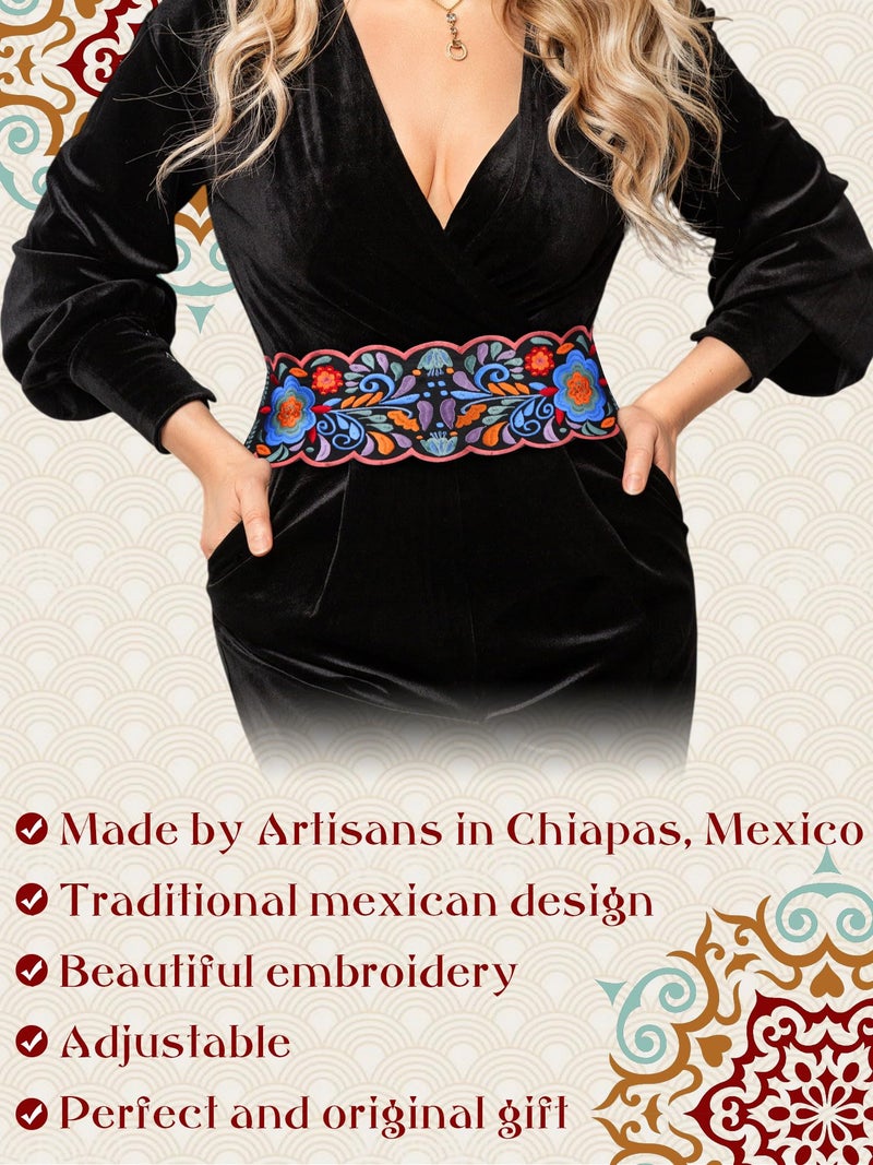 Jeere Women Embroidered Mexican Belt for Dress Floral Traditional Fiesta Waist Sash Cinco De Mayo Luau Party Outfit(Lively) - Image 3