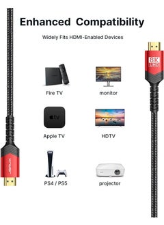 JSAUX 8k UHD Long HDMI Cable 48GBPS HDMI 2.1 Braided Gaming Cable 4K 120Hz 144Hz 8k 60Hz Dynamic Hdr Dts:x 1080P 3D Earc Laptop UHD Gaming Monitor PS5 PS4 Compatible CV0011 3 METER BLACK  - Image 2