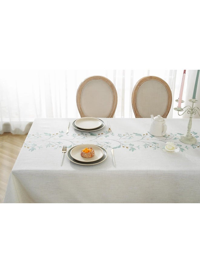 Laolitou  Cotton Linen Waterproof Tablecloth For Dining Table Rustic Farmhouse Kitchen Rectangle Table Cloth Coffee Table Cover, Beige, Green Coffee Flower, 55X102 Inch (Tb5500)  - Image 3