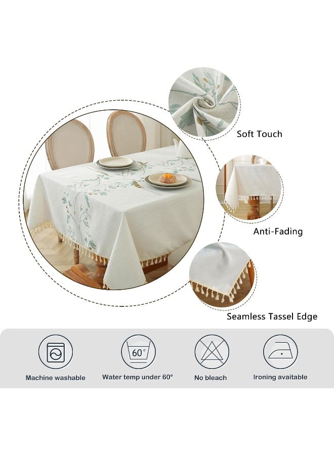 Laolitou  Cotton Linen Waterproof Tablecloth For Dining Table Rustic Farmhouse Kitchen Rectangle Table Cloth Coffee Table Cover, Beige, Green Coffee Flower, 55X102 Inch (Tb5500)  - Image 4