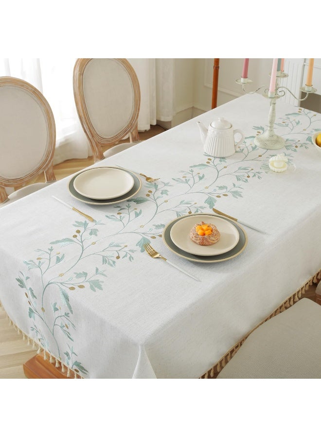Laolitou  Cotton Linen Waterproof Tablecloth For Dining Table Rustic Farmhouse Kitchen Rectangle Table Cloth Coffee Table Cover, Beige, Green Coffee Flower, 55X102 Inch (Tb5500)  - Image 1