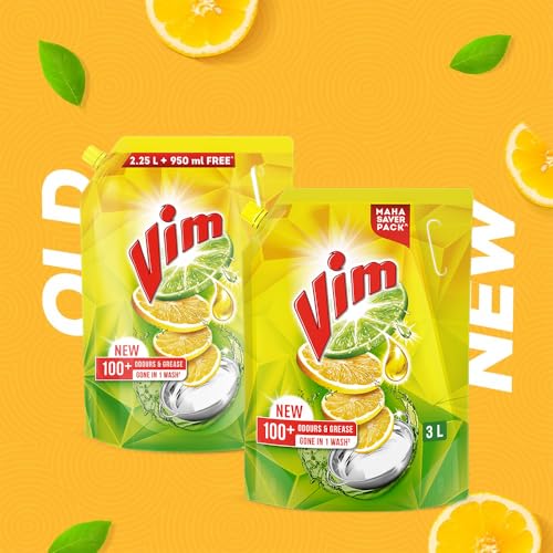 Vim Dishwash Liquid 3 L pouch | Removes 100+ Odours & Grease in 1 wash | With the power of 100 Lemons - Image 5