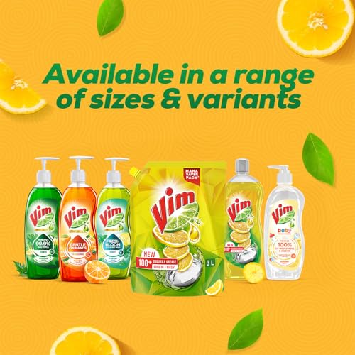 Vim Dishwash Liquid 3 L pouch | Removes 100+ Odours & Grease in 1 wash | With the power of 100 Lemons - Image 4