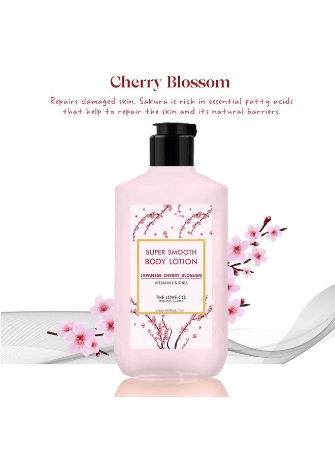 THE LOVE CO. Super Smooth Body Lotion Japanese Cherry Blossom Body Lotion For Dry Skin Body Lotion For Women & Men ; Body Lotion For Dry Skin With Jojoba Oil Shea Butter & Vitamin E 250Ml - Image 3