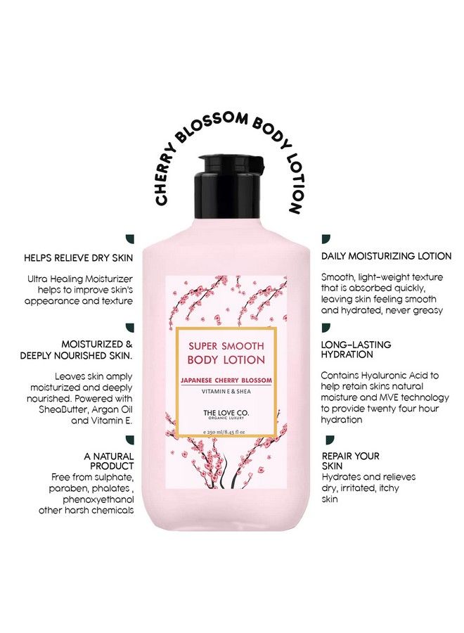 THE LOVE CO. Super Smooth Body Lotion Japanese Cherry Blossom Body Lotion For Dry Skin Body Lotion For Women & Men ; Body Lotion For Dry Skin With Jojoba Oil Shea Butter & Vitamin E 250Ml - Image 5